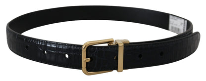 Dolce &amp; Gabbana Black Exotic Leather Gold Metal Buckle Belt