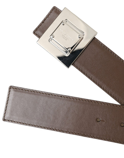 Dolce &amp; Gabbana Brown Calf Leather Square Metal Buckle Belt
