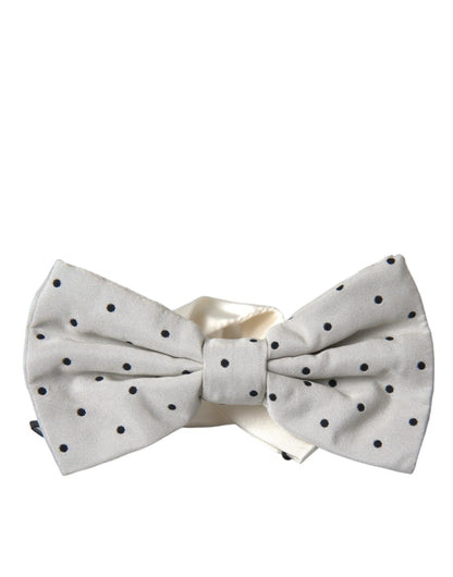Dolce &amp; Gabbana White Black Polka Dot Polyester Bow Tie Men