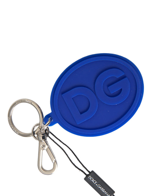 Porte-clés Dolce &amp; Gabbana en caoutchouc bleu avec logo DG en laiton argenté