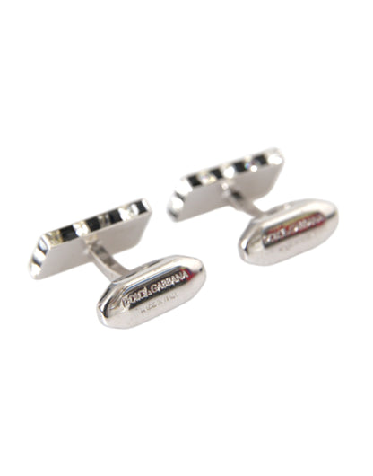 Boutons de manchette Dolce &amp; Gabbana pour homme en métal plaqué argent et laiton