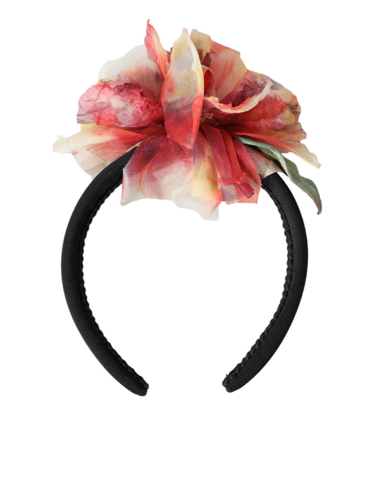 Dolce &amp; Gabbana Rose Rose Soie Floral Noir Tiare Femmes Bandeau Diadème