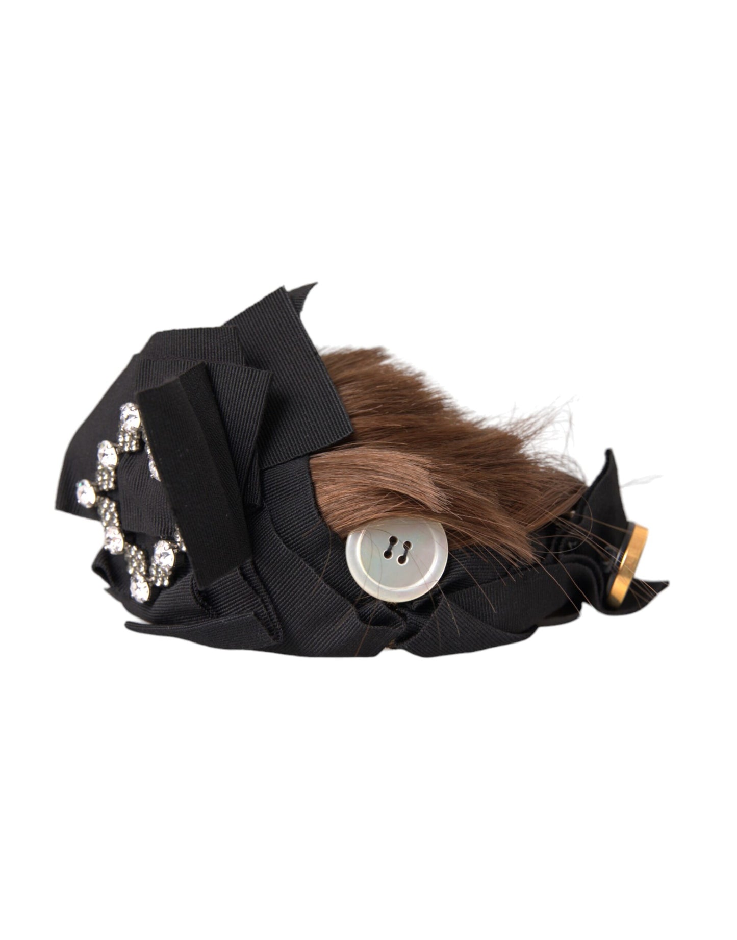 Bandeau diadème pour cheveux bruns avec boutons en cristal noir Dolce &amp; Gabbana