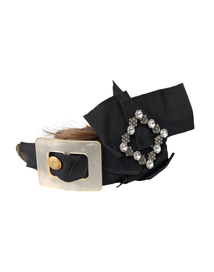 Bandeau diadème pour cheveux bruns avec boutons en cristal noir Dolce &amp; Gabbana