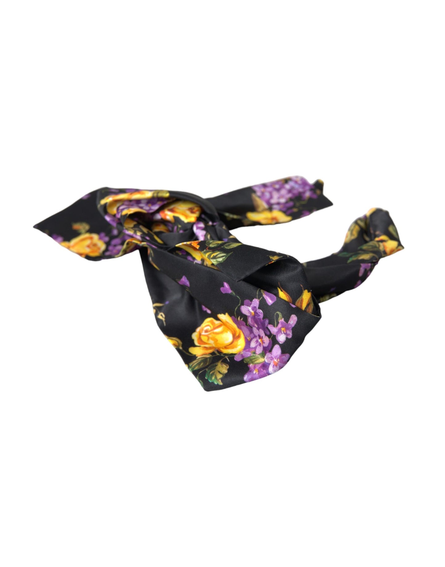 Bandeau diadème en soie noire à appliques florales Dolce &amp; Gabbana pour femme