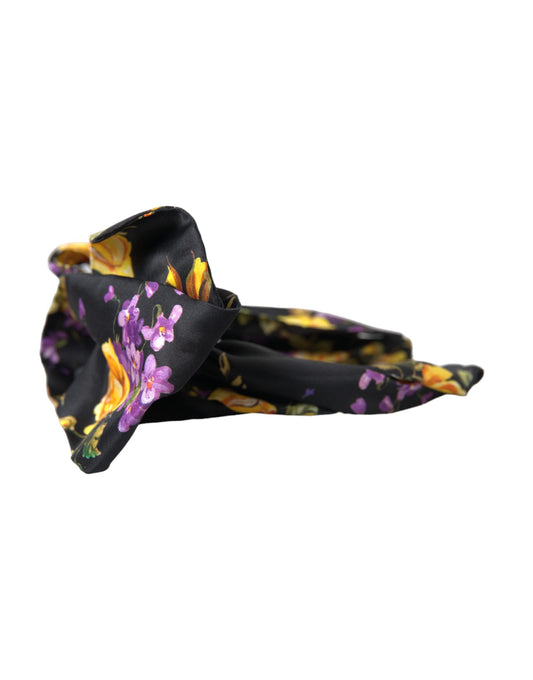 Bandeau diadème en soie noire à appliques florales Dolce &amp; Gabbana pour femme