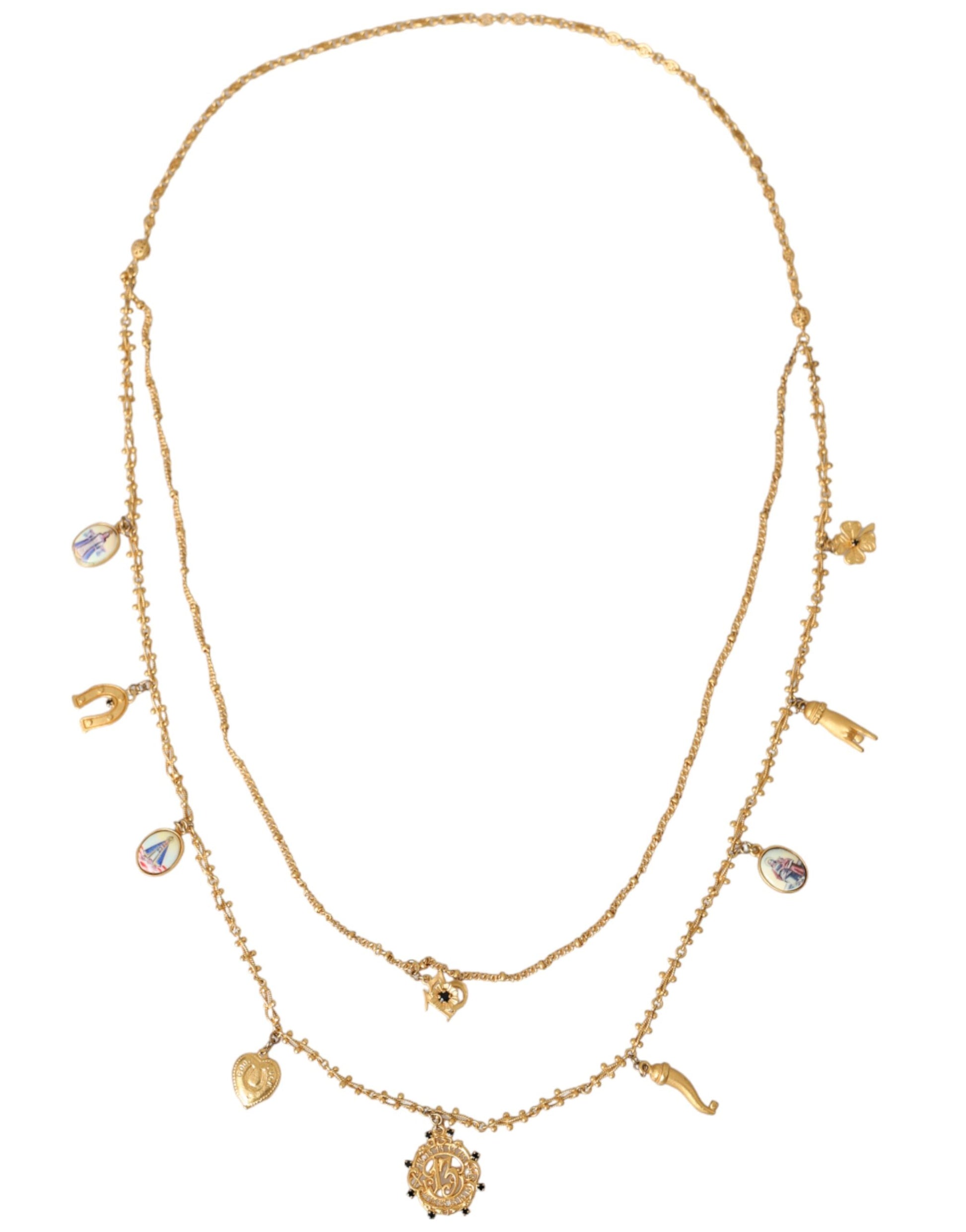 Dolce & Gabbana Gold Tone Chain Brass Charm Statement Sicily Necklace by Dolce & Gabbana