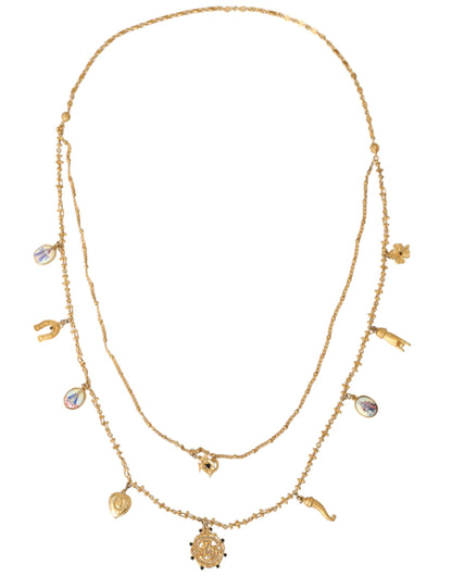 Dolce & Gabbana Gold Tone Chain Brass Charm Statement Sicily Necklace by Dolce & Gabbana