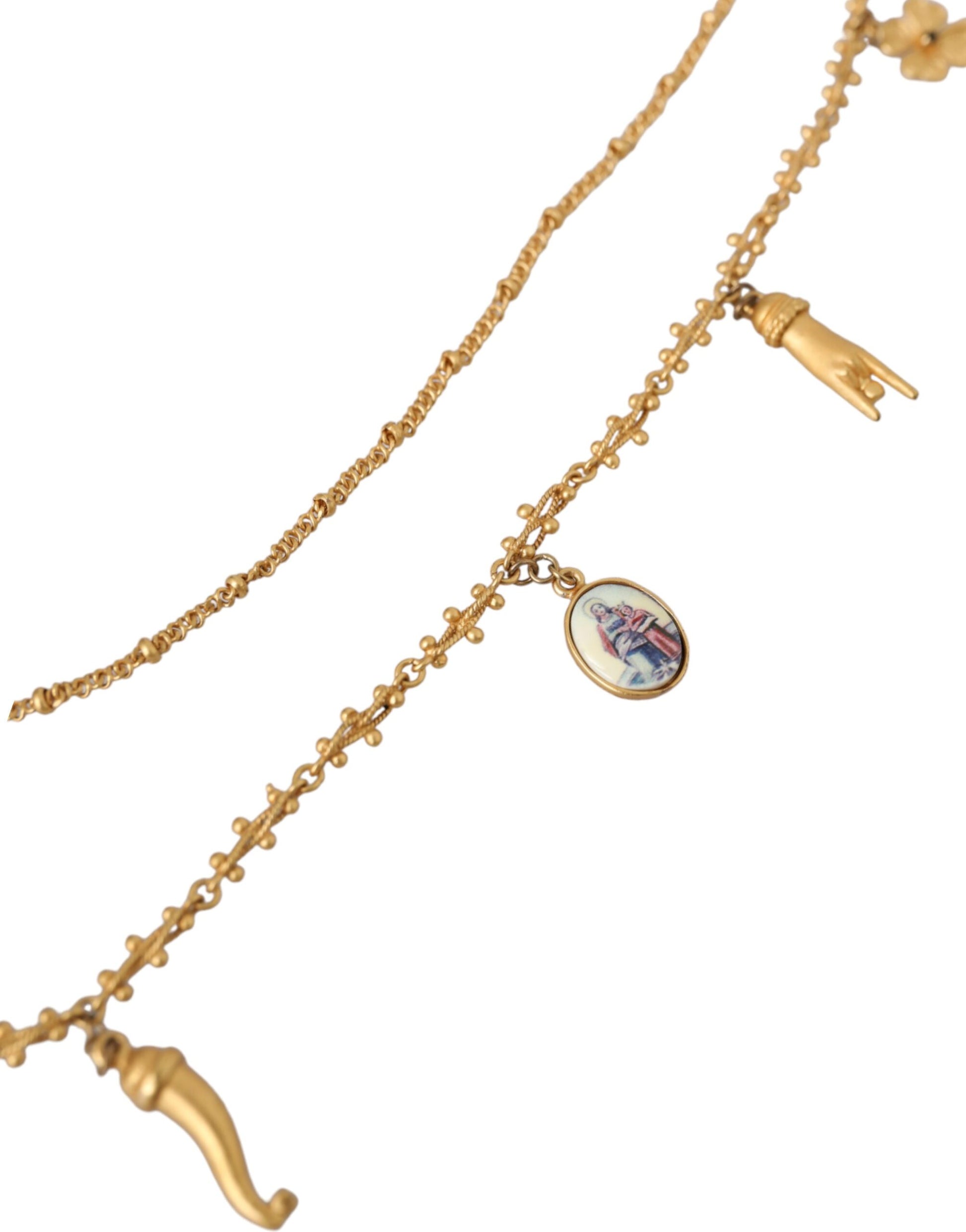 Dolce & Gabbana Gold Tone Chain Brass Charm Statement Sicily Necklace by Dolce & Gabbana