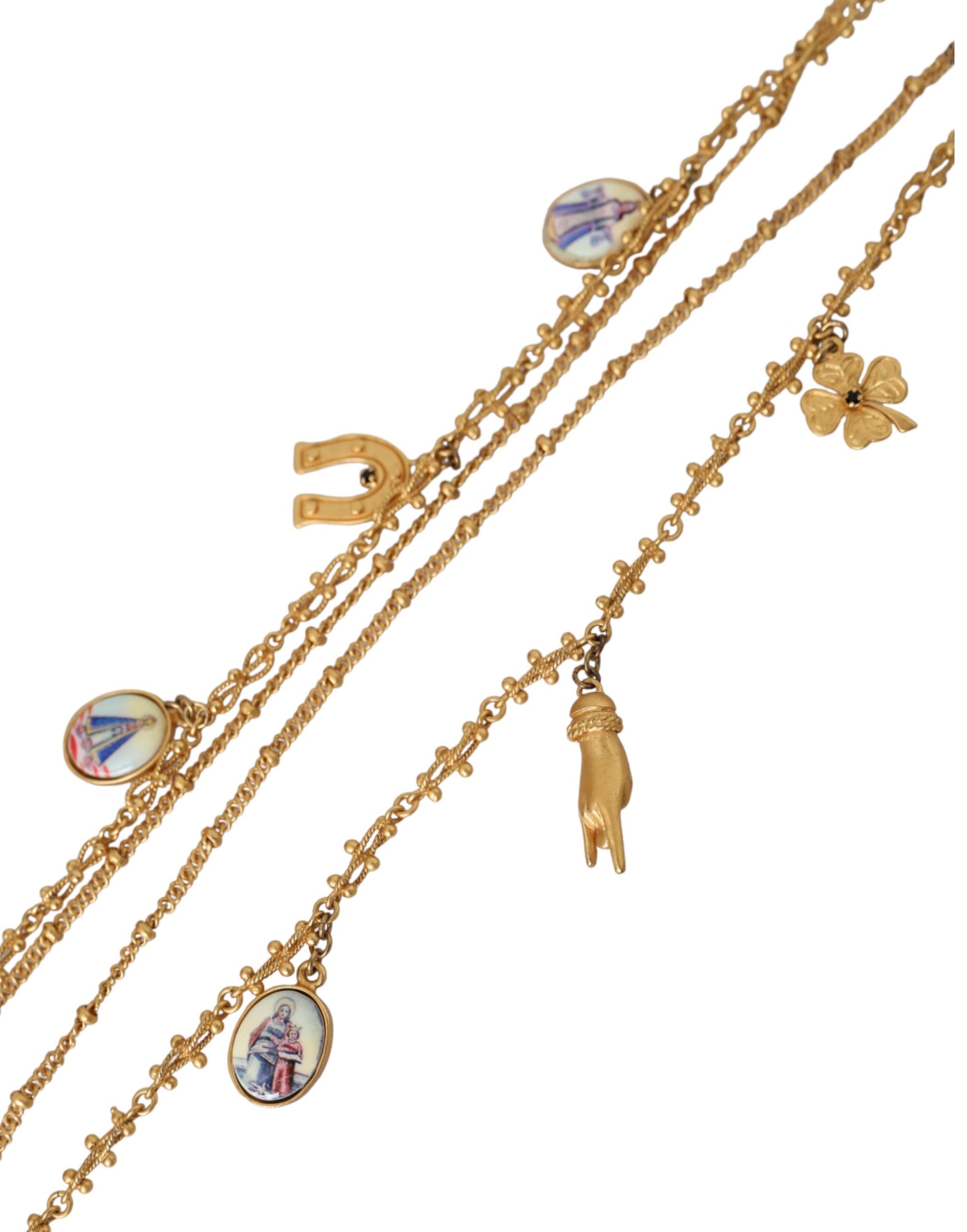 Dolce & Gabbana Gold Tone Chain Brass Charm Statement Sicily Necklace by Dolce & Gabbana