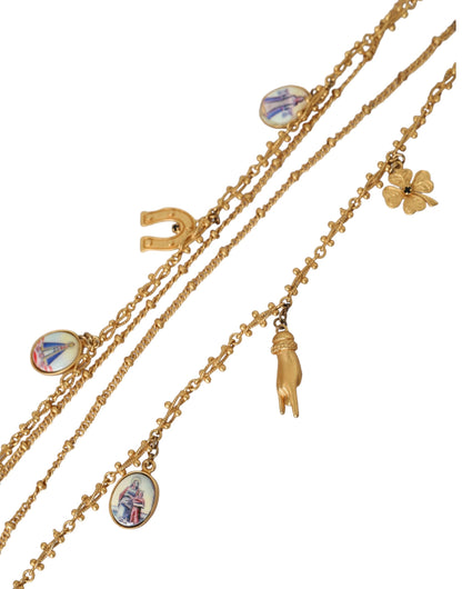 Dolce & Gabbana Gold Tone Chain Brass Charm Statement Sicily Necklace by Dolce & Gabbana
