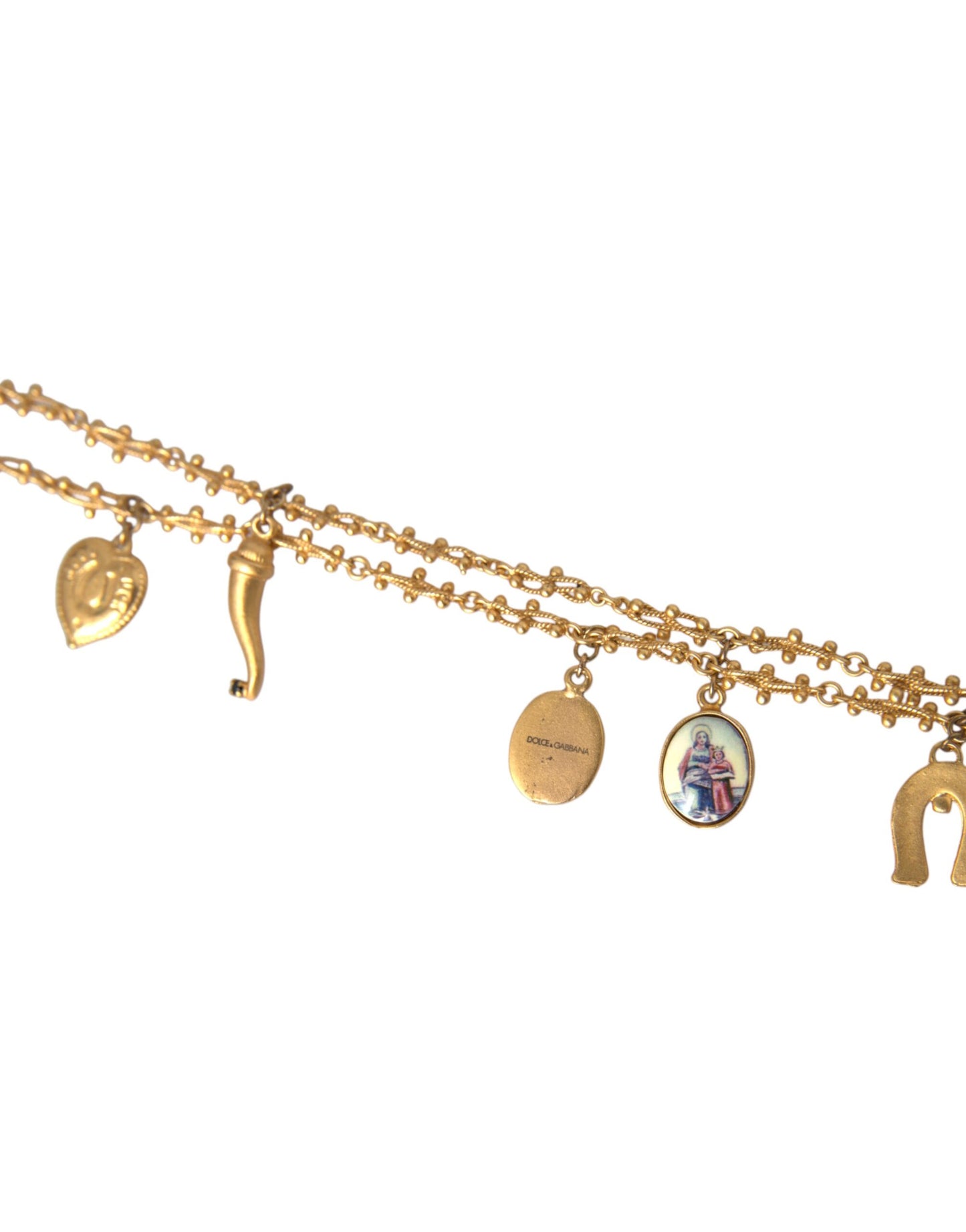 Dolce & Gabbana Gold Tone Chain Brass Charm Statement Sicily Necklace by Dolce & Gabbana