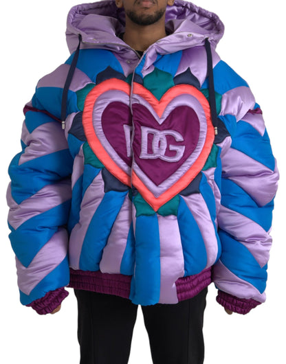 Dolce & Gabbana Multicolor Heart Logo Hooded Puffer Jacket by Dolce & Gabbana