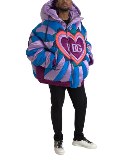 Dolce & Gabbana Multicolor Heart Logo Hooded Puffer Jacket by Dolce & Gabbana