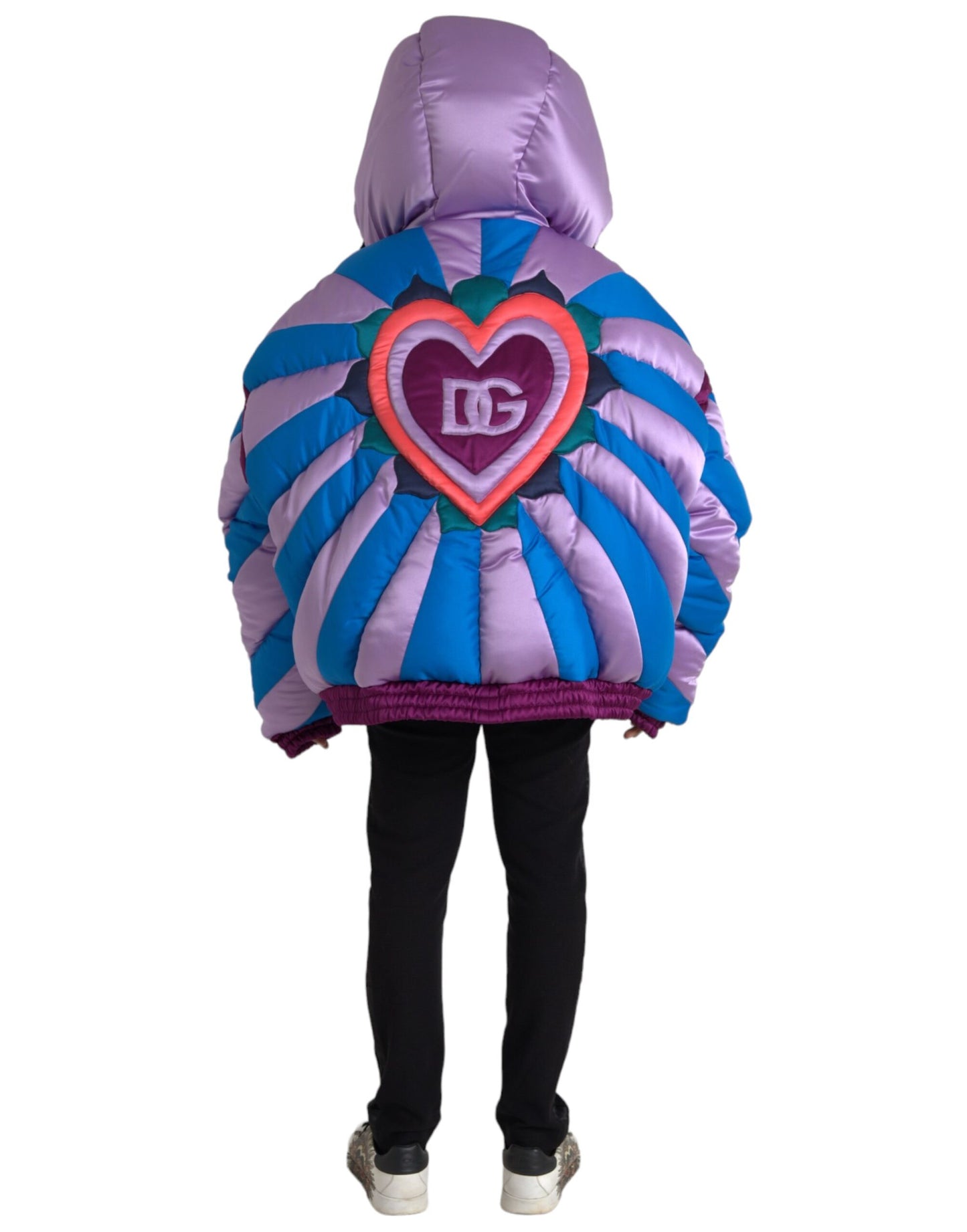 Dolce & Gabbana Multicolor Heart Logo Hooded Puffer Jacket by Dolce & Gabbana