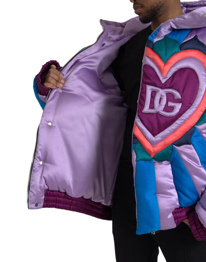 Dolce & Gabbana Multicolor Heart Logo Hooded Puffer Jacket by Dolce & Gabbana
