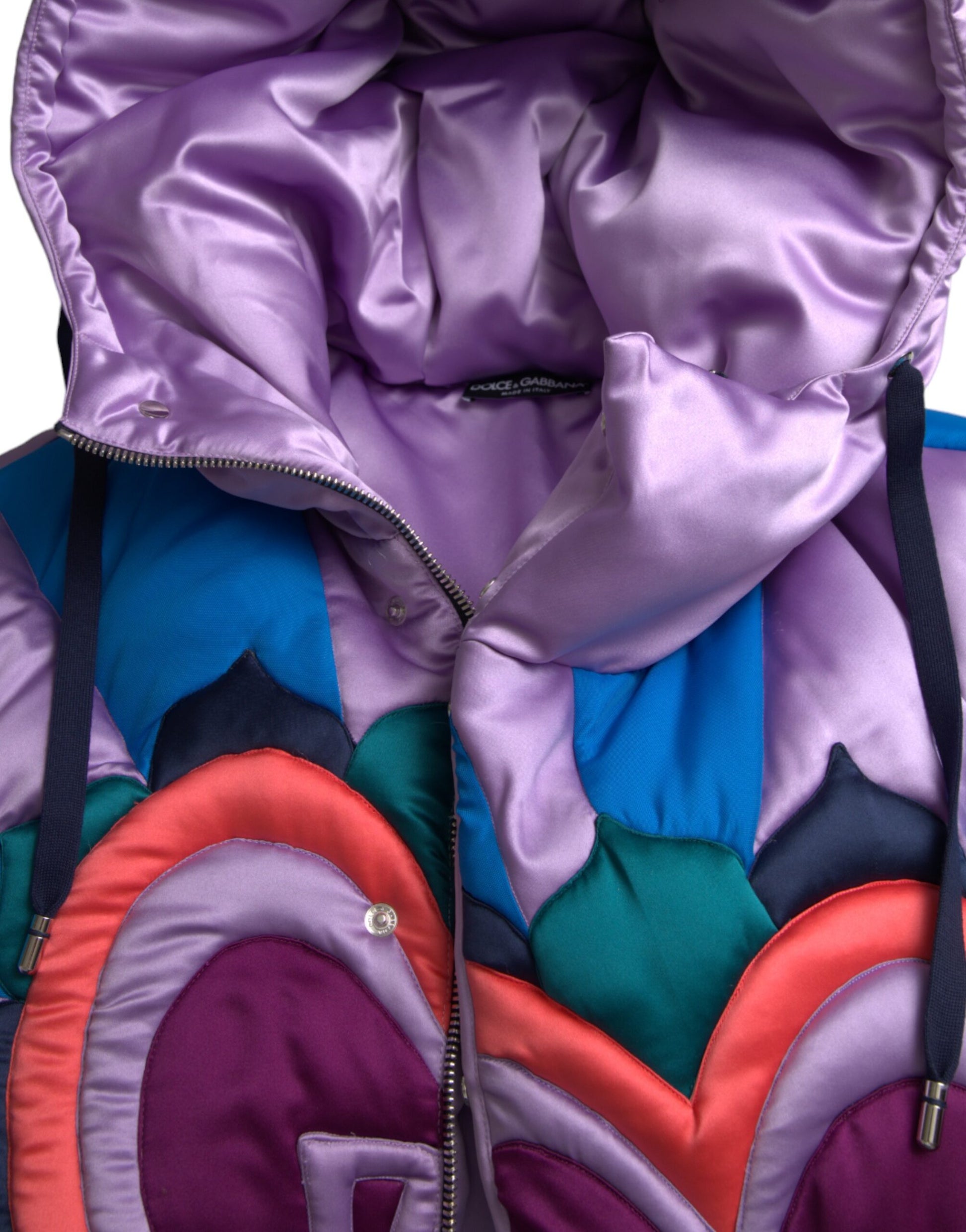 Dolce & Gabbana Multicolor Heart Logo Hooded Puffer Jacket by Dolce & Gabbana