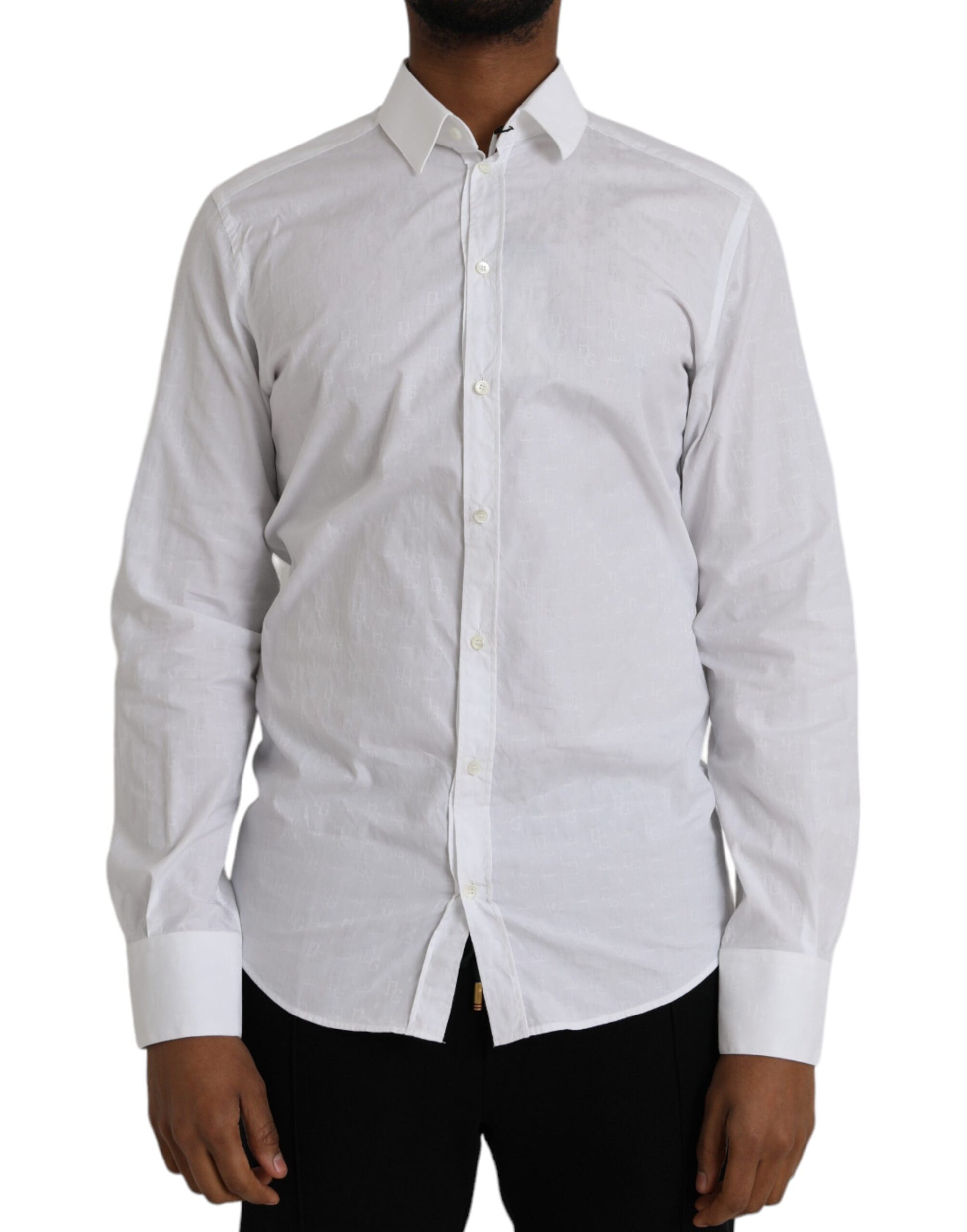 Dolce & Gabbana White Cotton Long Sleeve Dress GOLD Shirt by Dolce & Gabbana