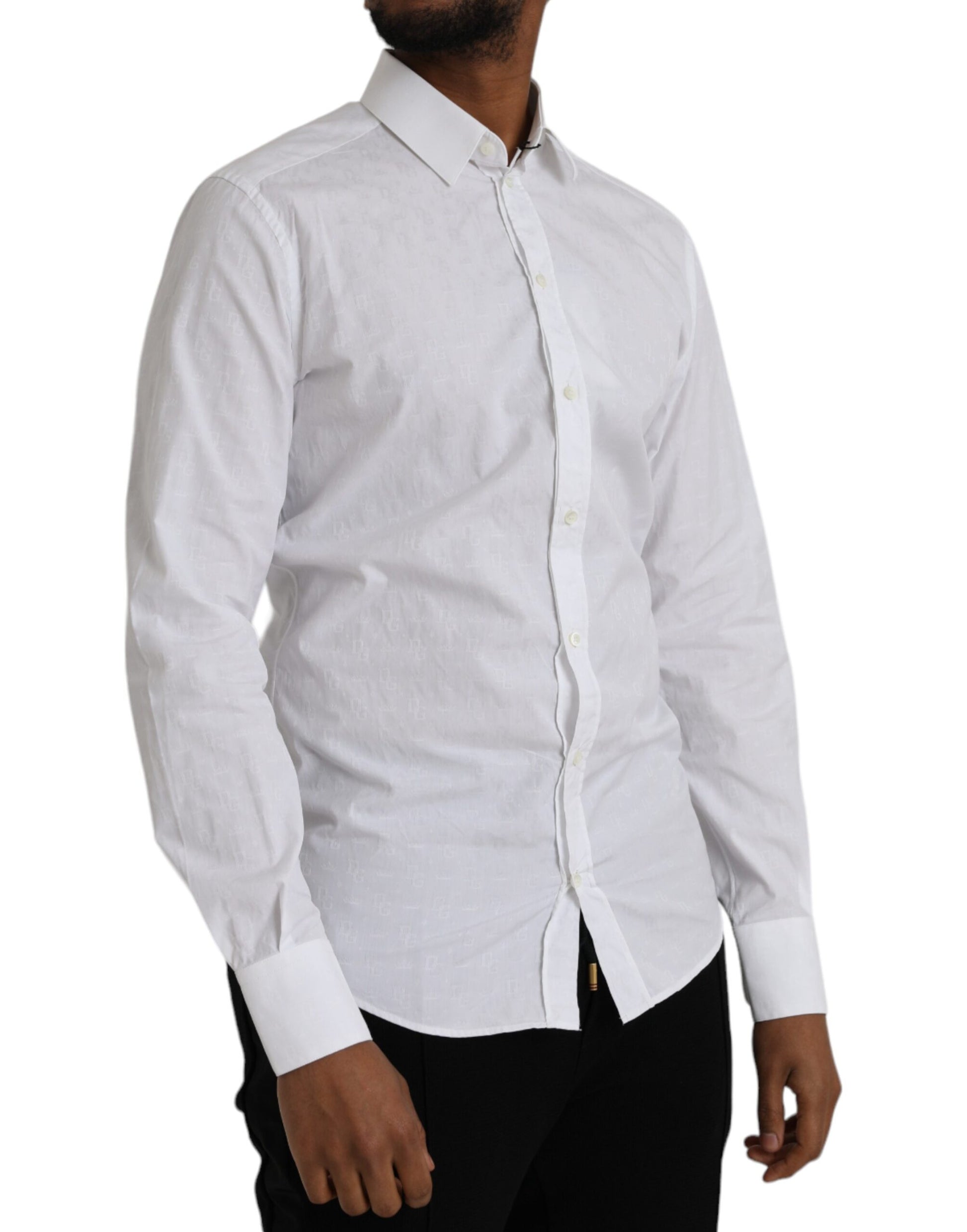 Dolce & Gabbana White Cotton Long Sleeve Dress GOLD Shirt by Dolce & Gabbana