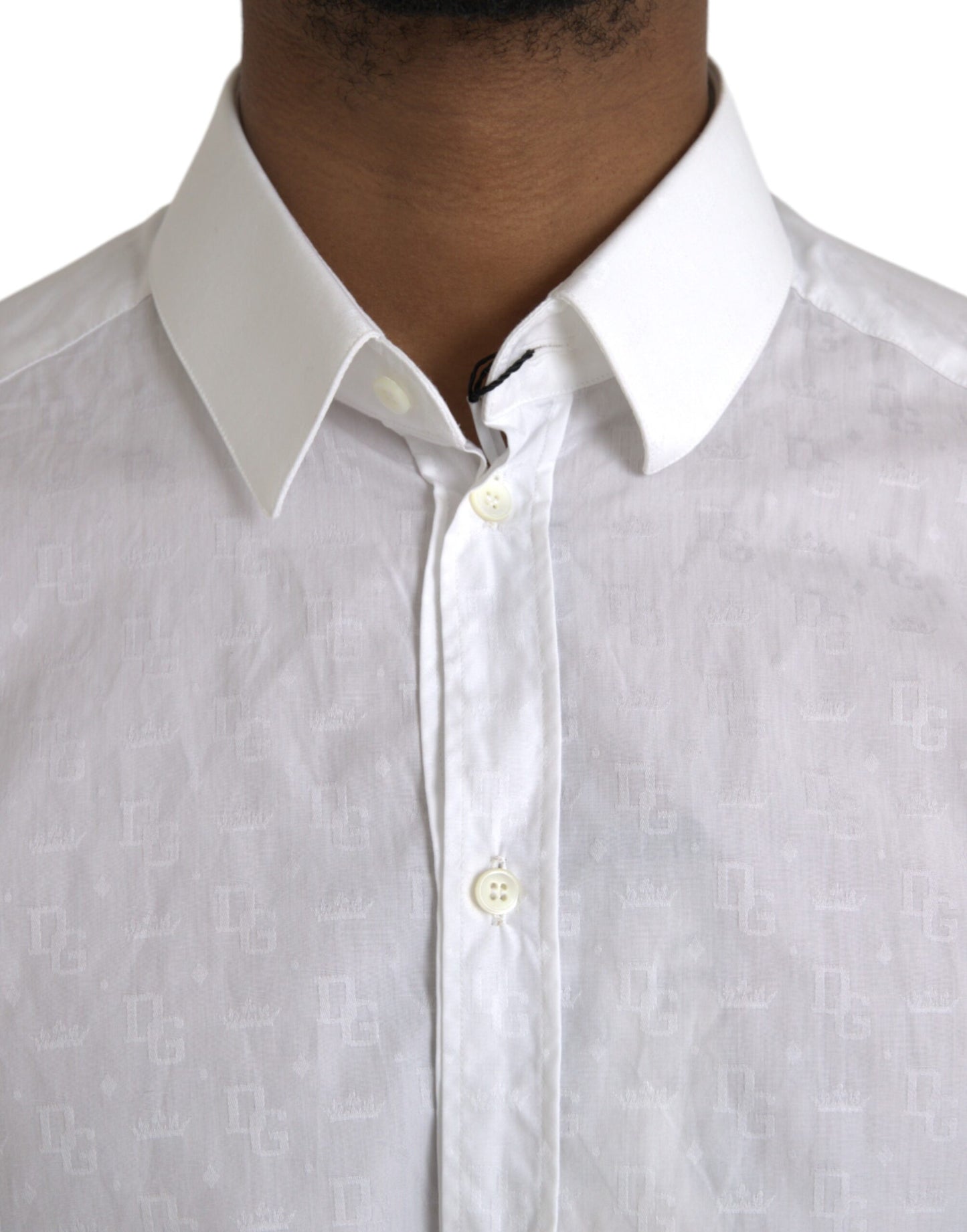 Dolce & Gabbana White Cotton Long Sleeve Dress GOLD Shirt by Dolce & Gabbana