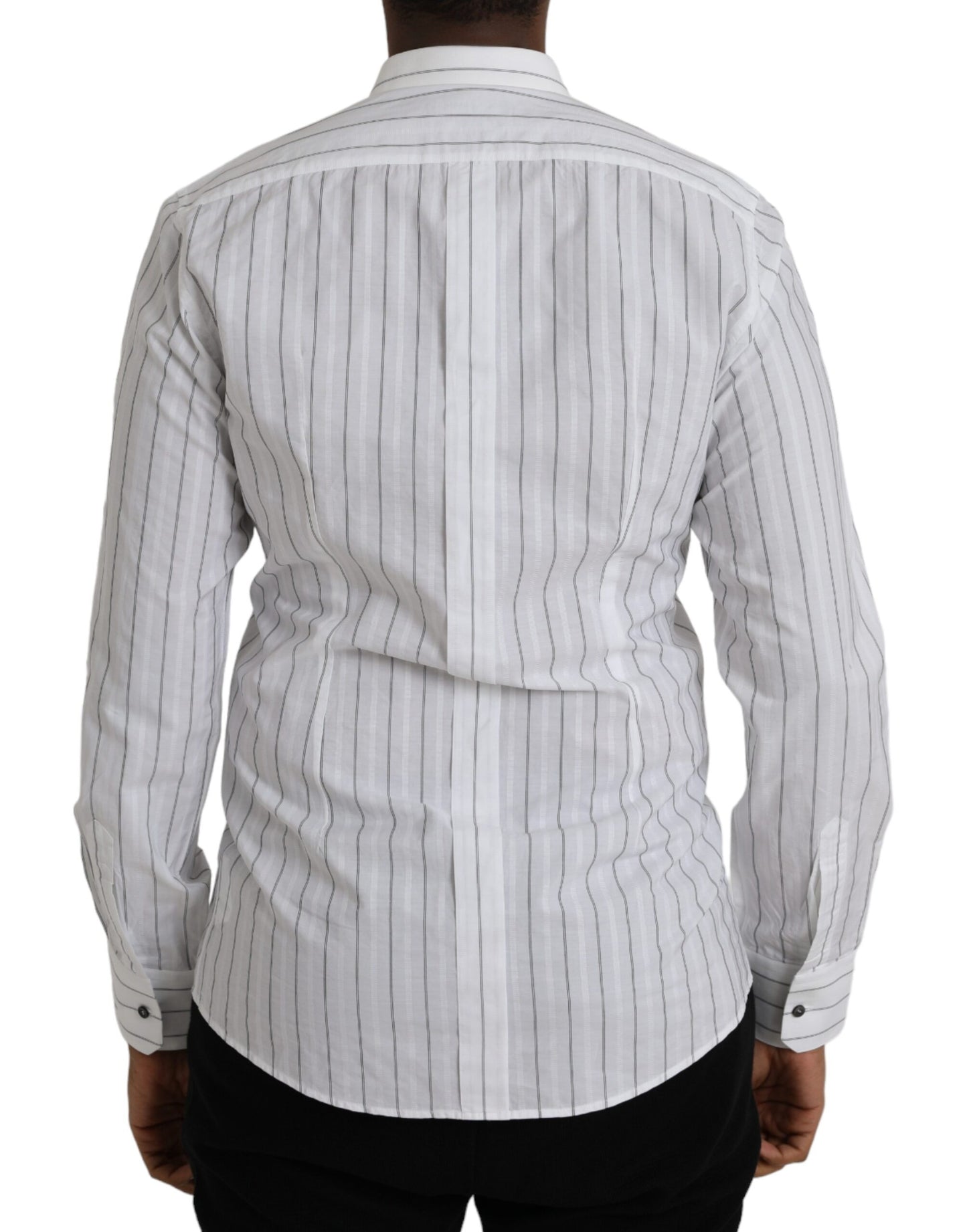 Dolce & Gabbana Black White Striped Formal Dress GOLD Shirt by Dolce & Gabbana