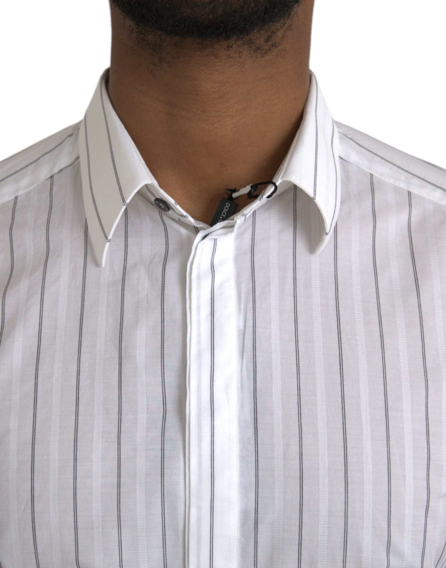 Dolce & Gabbana Black White Striped Formal Dress GOLD Shirt by Dolce & Gabbana