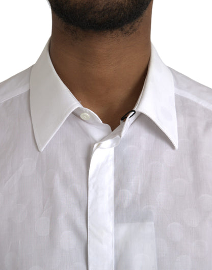 Dolce & Gabbana White Polka Dotted Cotton Dress GOLD Shirt by Dolce & Gabbana