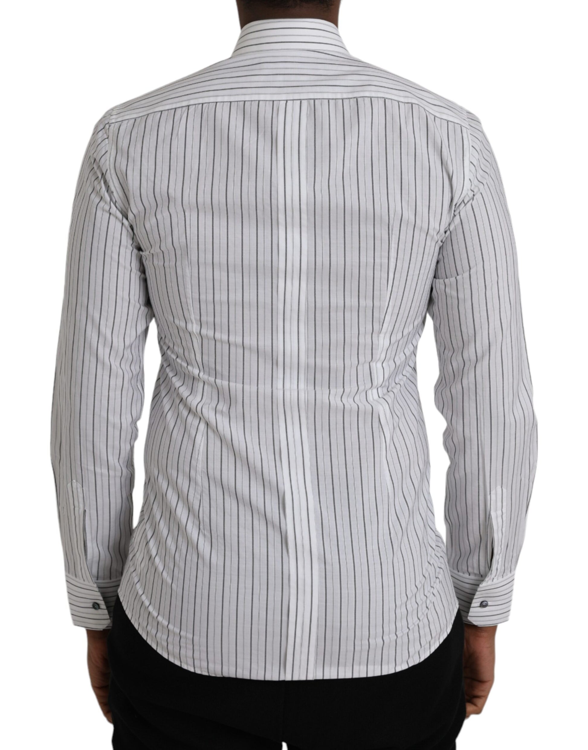 Dolce & Gabbana Black White Striped Formal Dress GOLD Shirt by Dolce & Gabbana
