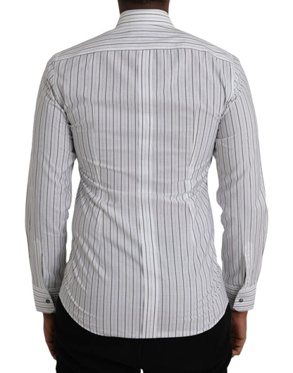 Dolce & Gabbana Black White Striped Formal Dress GOLD Shirt by Dolce & Gabbana