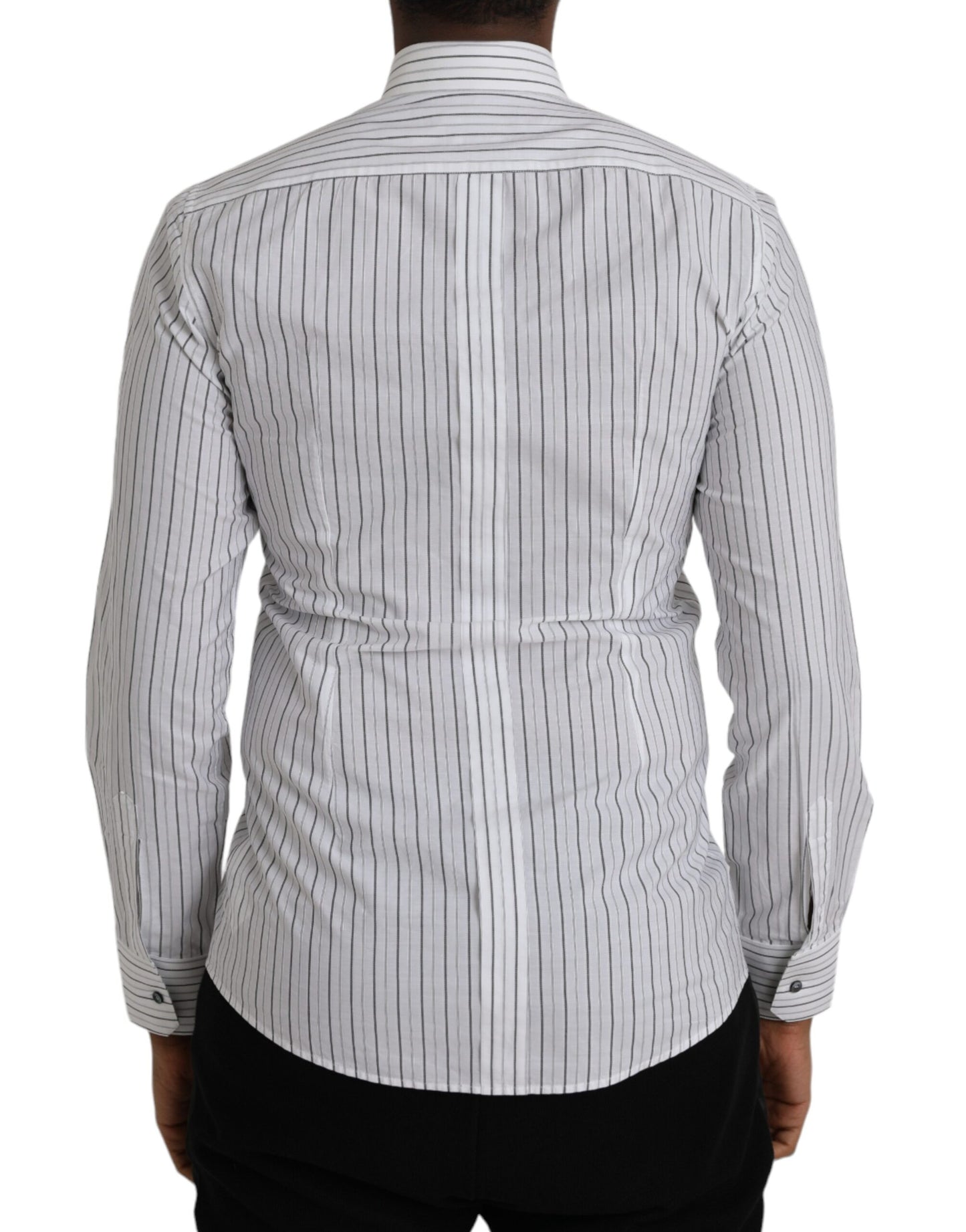 Dolce & Gabbana Black White Striped Formal Dress GOLD Shirt by Dolce & Gabbana