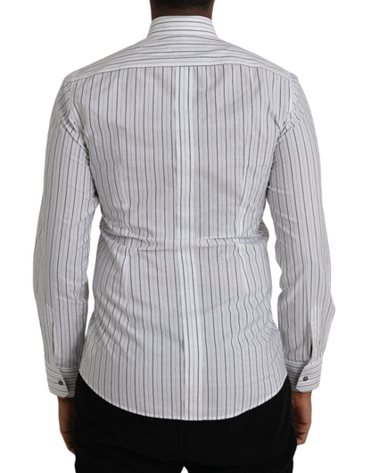 Dolce & Gabbana Black White Striped Formal Dress GOLD Shirt by Dolce & Gabbana