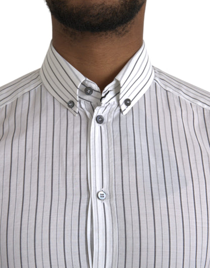 Dolce & Gabbana Black White Striped Formal Dress GOLD Shirt by Dolce & Gabbana