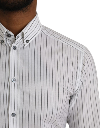 Dolce & Gabbana Black White Striped Formal Dress GOLD Shirt by Dolce & Gabbana