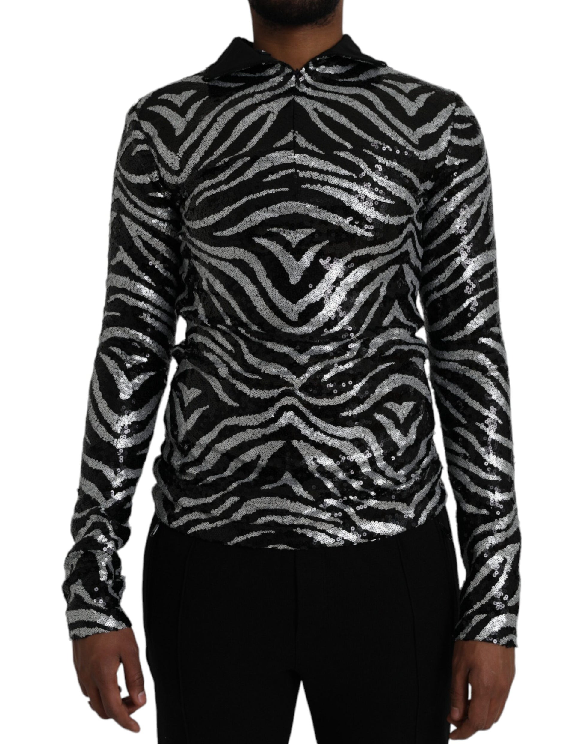 Dolce & Gabbana Black Silver Sequined Polyester Sweater by Dolce & Gabbana
