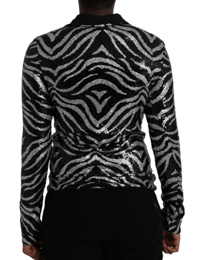 Dolce & Gabbana Black Silver Sequined Polyester Sweater by Dolce & Gabbana