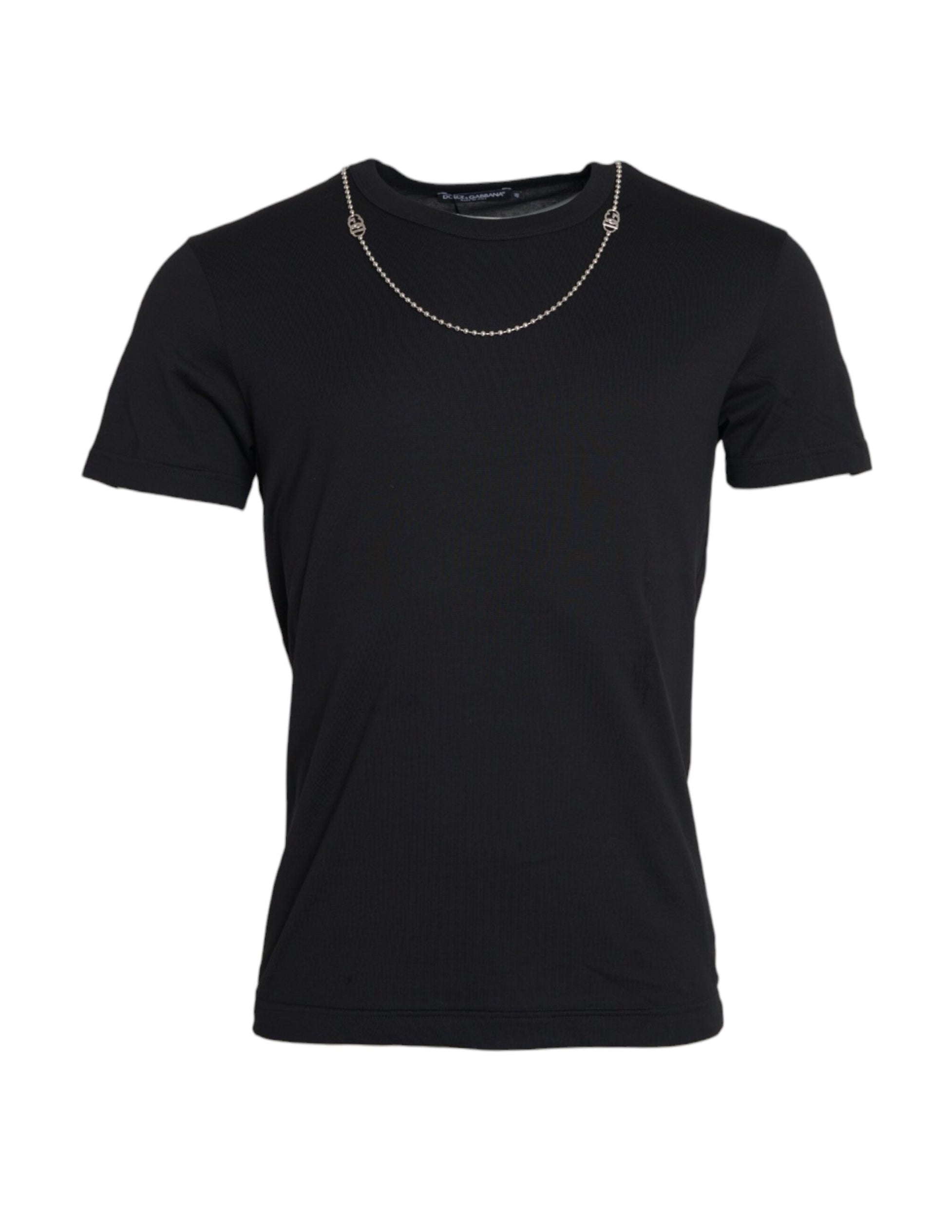 Dolce & Gabbana Black Cotton Silver Chain Short Sleeve T-shirt by Dolce & Gabbana