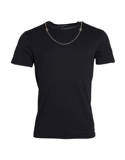 Dolce & Gabbana Black Cotton Silver Chain Short Sleeve T-shirt by Dolce & Gabbana