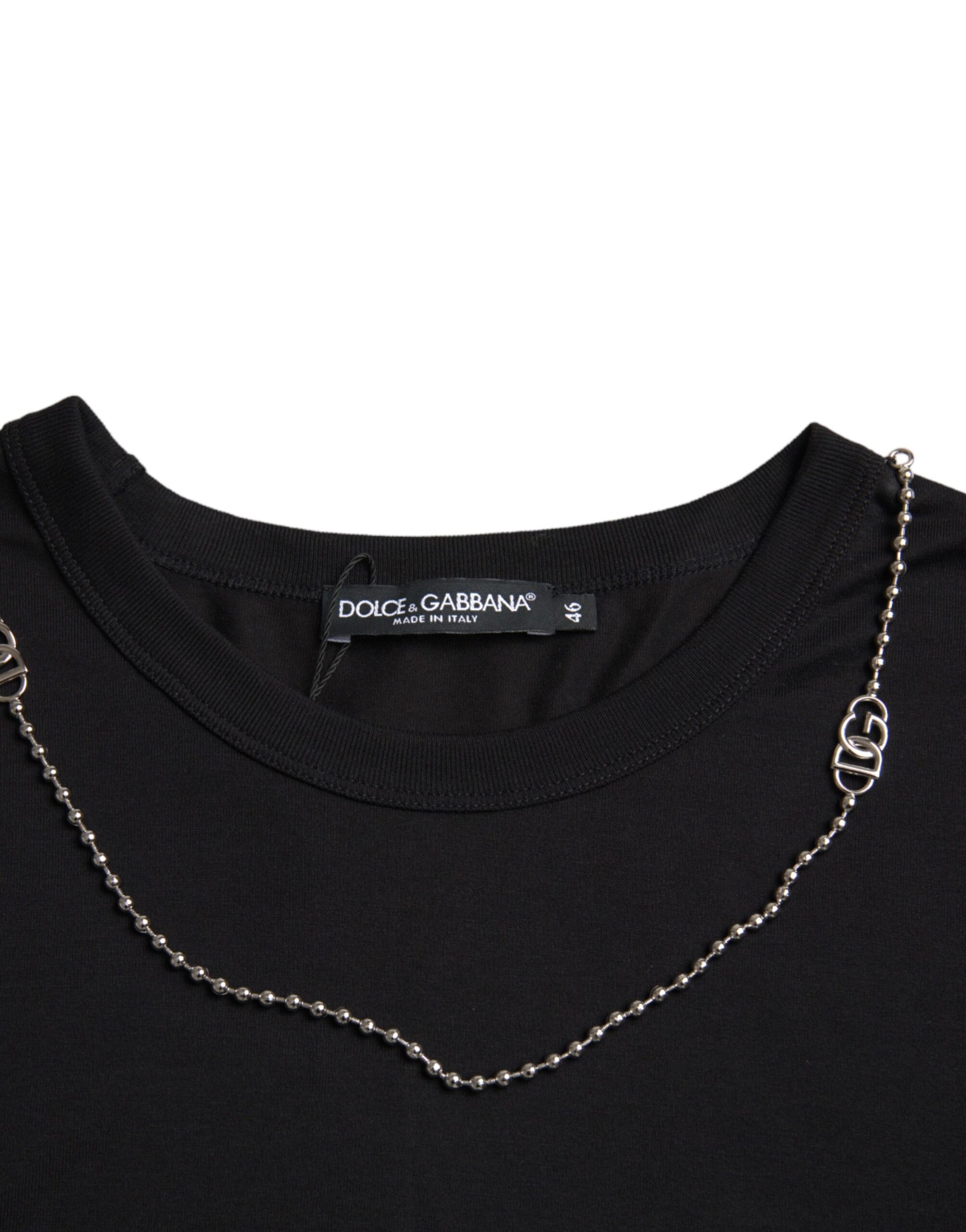 Dolce & Gabbana Black Cotton Silver Chain Short Sleeve T-shirt by Dolce & Gabbana