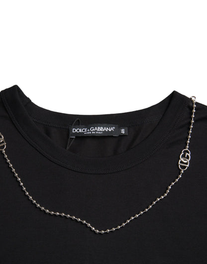 Dolce & Gabbana Black Cotton Silver Chain Short Sleeve T-shirt by Dolce & Gabbana