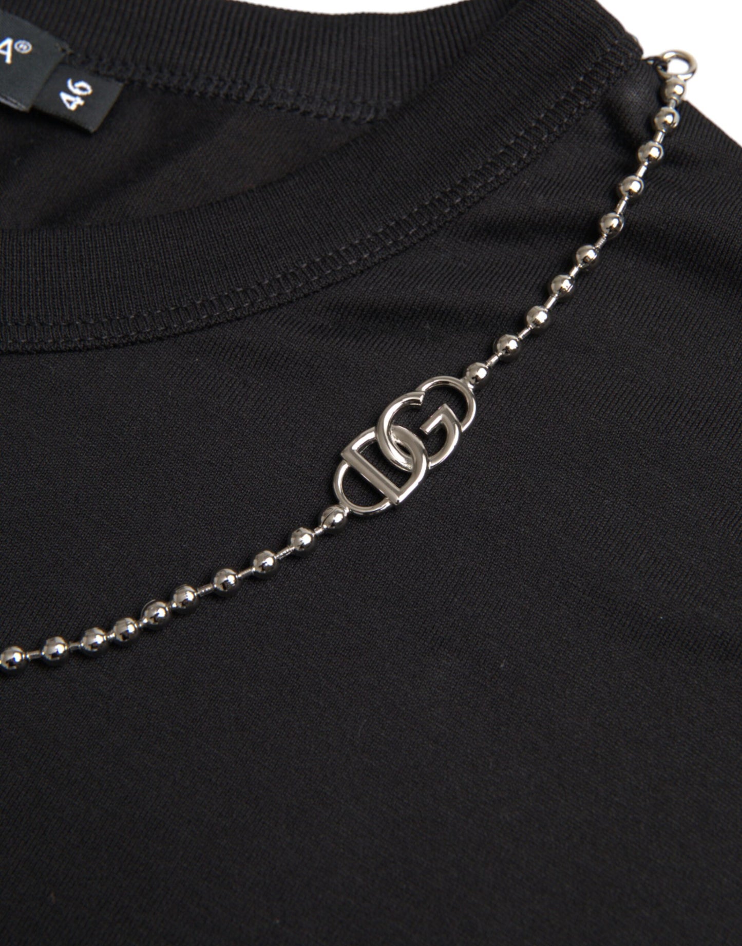 Dolce & Gabbana Black Cotton Silver Chain Short Sleeve T-shirt by Dolce & Gabbana