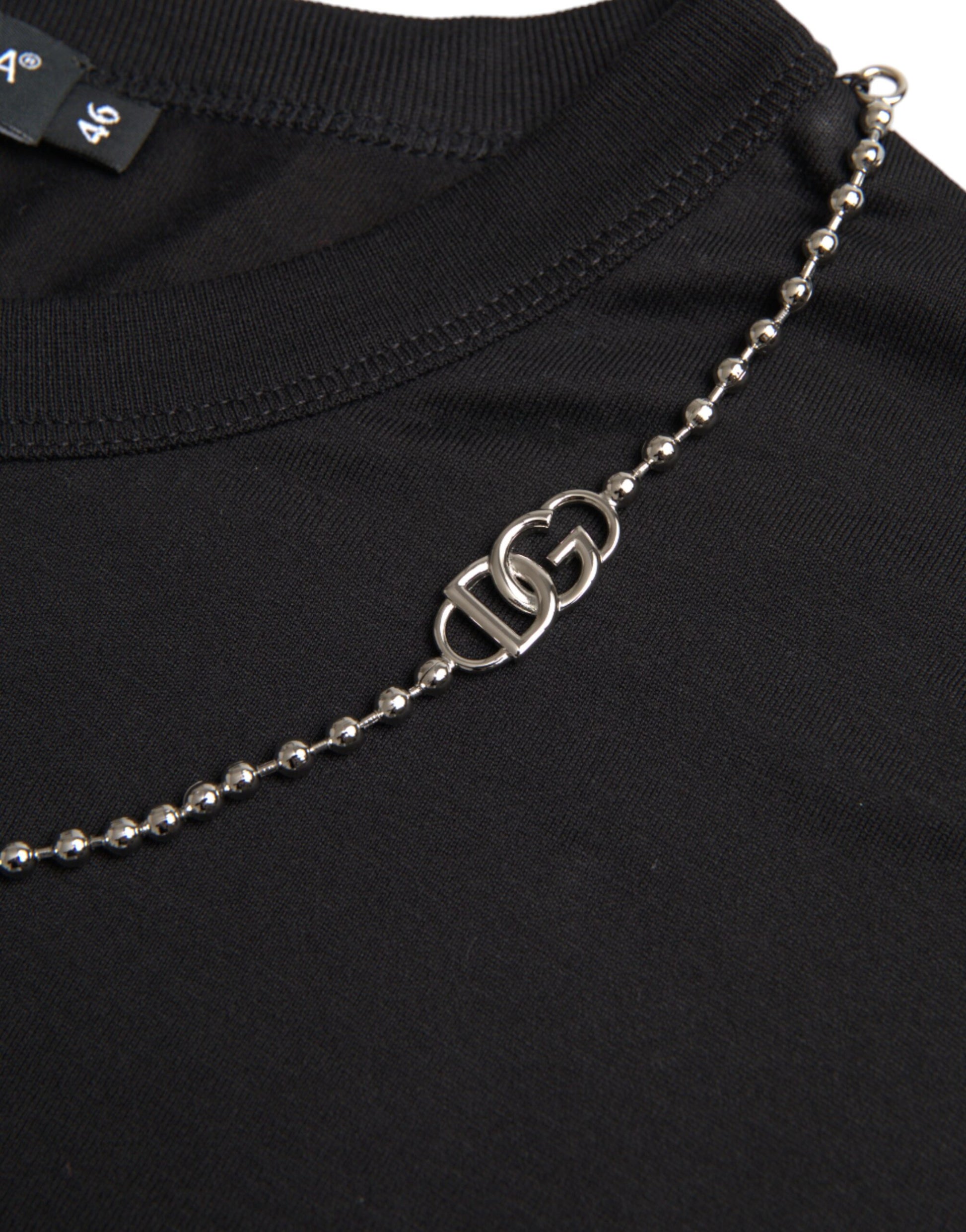Dolce & Gabbana Black Cotton Silver Chain Short Sleeve T-shirt by Dolce & Gabbana