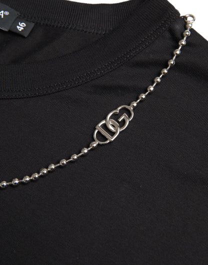 Dolce & Gabbana Black Cotton Silver Chain Short Sleeve T-shirt by Dolce & Gabbana