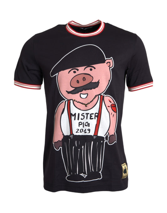 Dolce & Gabbana Black Cotton 2019 Year of the Pig T-shirt by Dolce & Gabbana