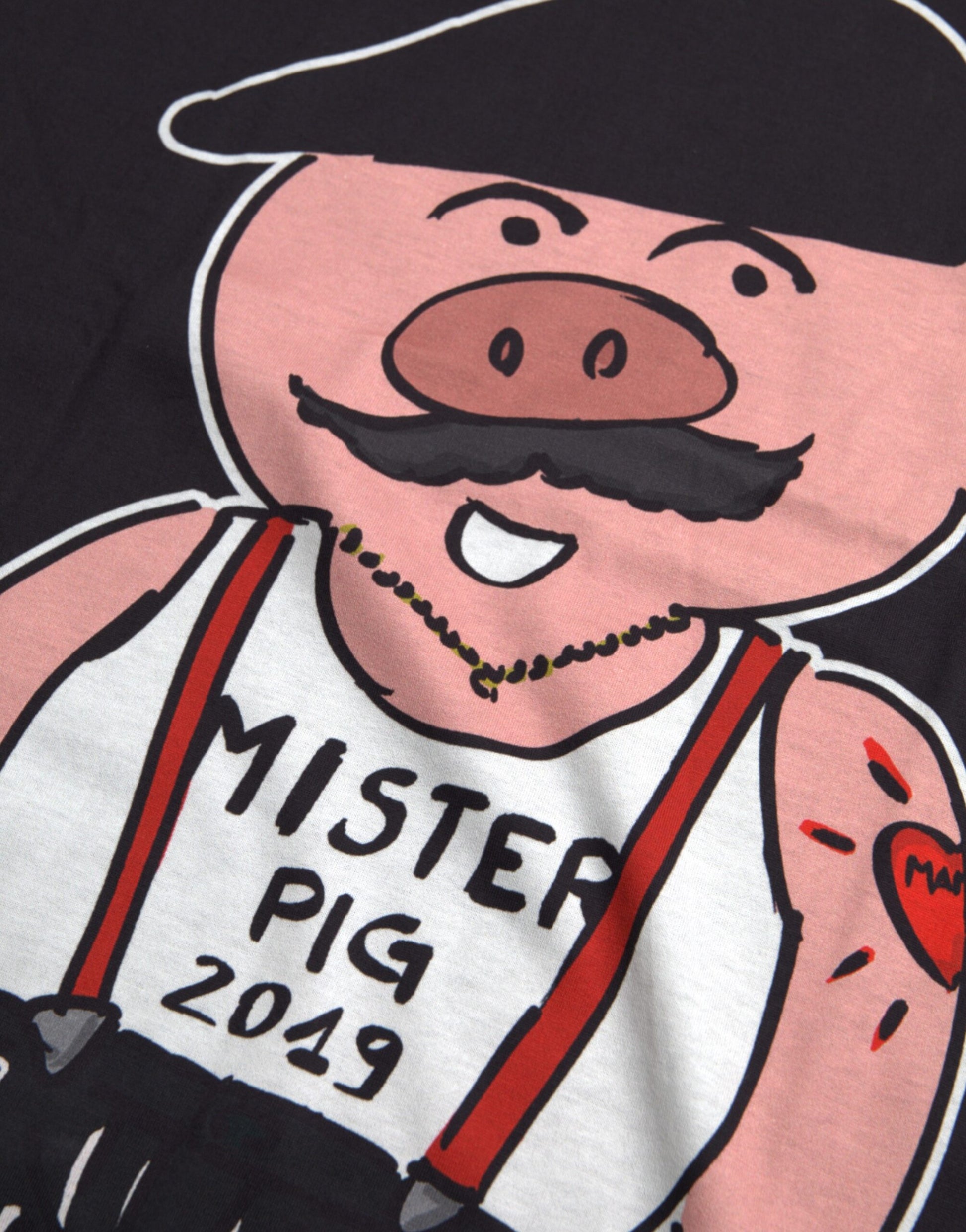 Dolce & Gabbana Black Cotton 2019 Year of the Pig T-shirt by Dolce & Gabbana