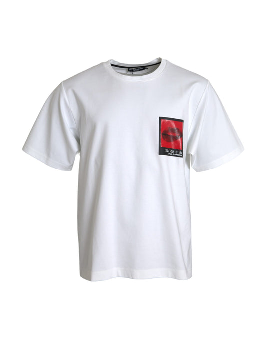 Dolce & Gabbana White Red Lips Print Cotton Men T-shirt by Dolce & Gabbana