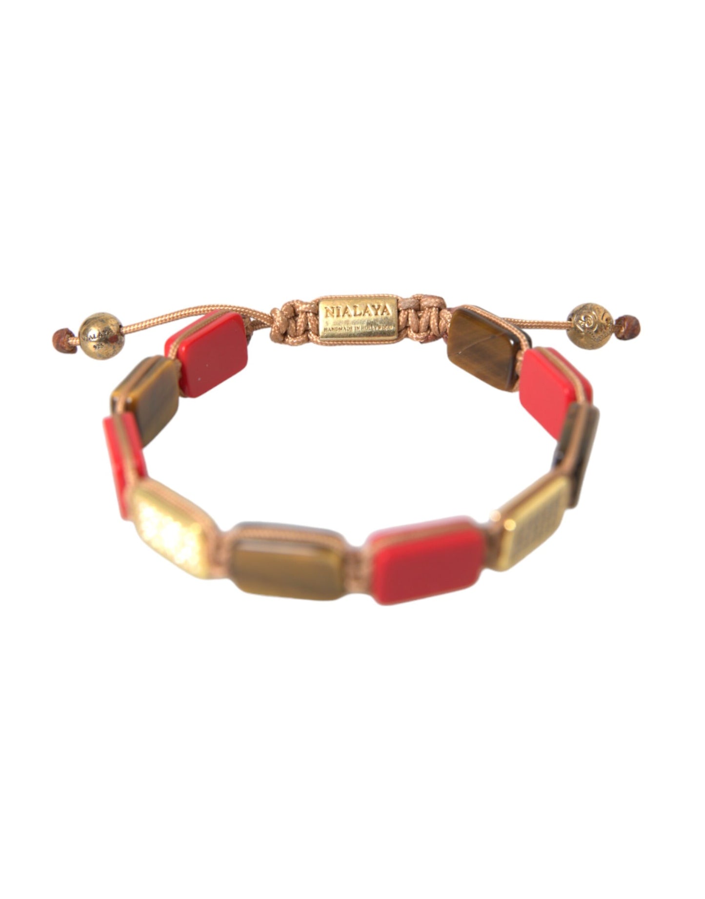 Bracelet homme Nialaya CZ œil de tigre corail rouge argent 925