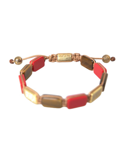 Bracelet homme Nialaya CZ œil de tigre corail rouge argent 925