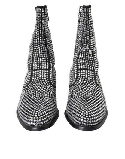 Bottines Chelsea noires à strass et cristaux Dolce &amp; Gabbana
