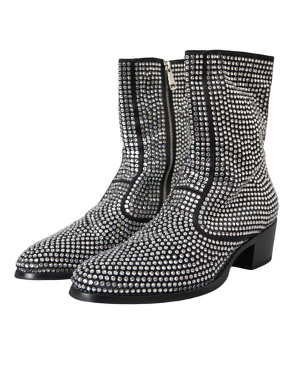 Bottines Chelsea noires à strass et cristaux Dolce &amp; Gabbana