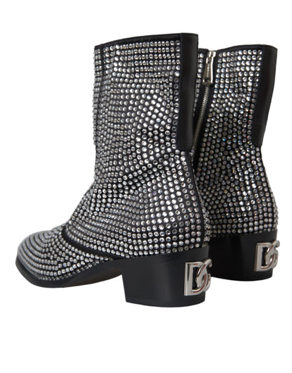 Bottines Chelsea noires à strass et cristaux Dolce &amp; Gabbana
